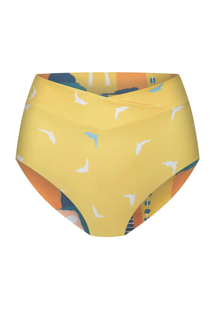 Diani Bikini Bottom Reversible in Painting Print / Little Dolphin - boochen eco-conscious surfwear