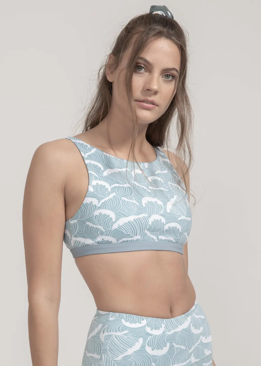 Sports bra Meco in Ocean Waves Print - boochen eco-conscious surfwear