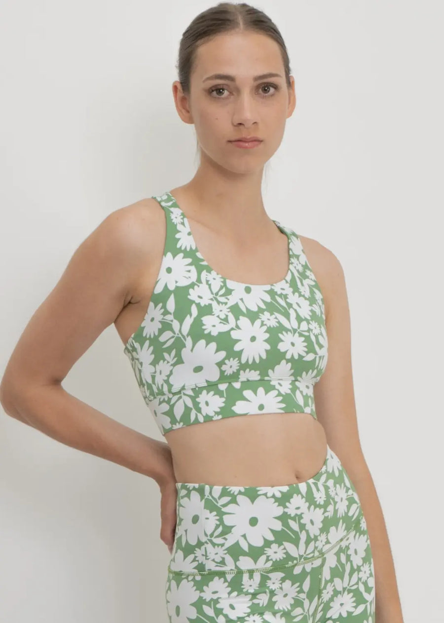 Sports Bra Ubud in Green Moonflower - Sports Bra