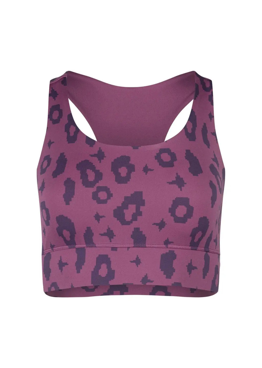 boochen eco-friendly sportsbra, yoga top, sportsbh, sustainable activewear, sustainable sportstop, nachhaltige sportsbh in lila leopard print